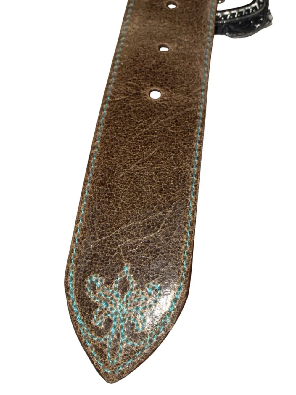 Justin  brown leather western belt teal cowgirl embroidered floral Sz 30